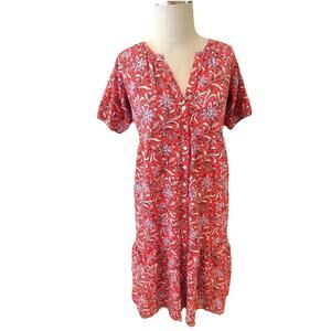 Loft Maxi Dress Womens Petites Small Red Floral Prairie Boho Button Front